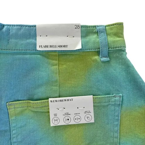 We Wore What Revolve Flare Bell Short Stretch Twill Denim Blue & Green Tie Dye 28