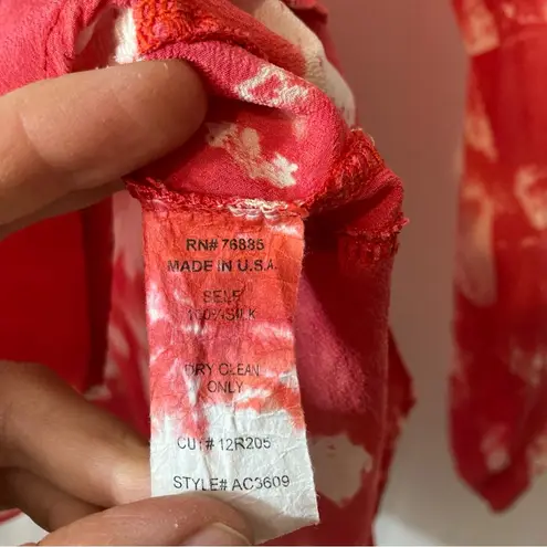 Red Haute 100% Silk Red and White Tie Dye Long Sleeve Button Back Blouse Top