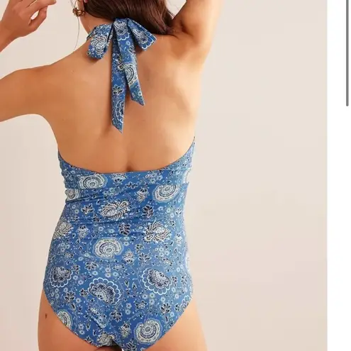 Boden‎ Ithaca Halter Swimsuit One Piece Women's Blue US 6L Long Tall NEW Size 6