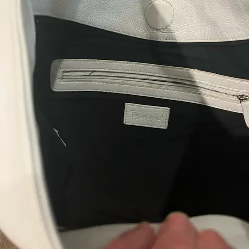 Tianello White Hobo Bag with Textured Leather and Silver Hardware