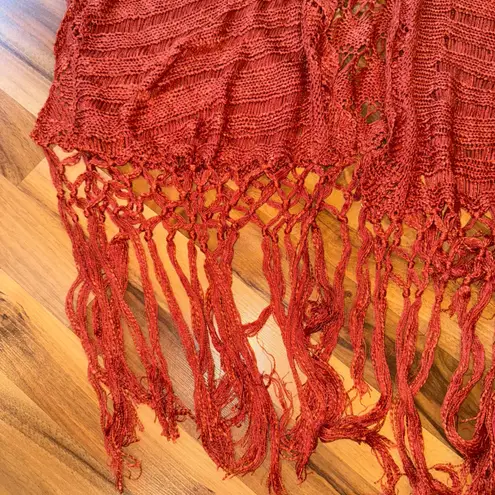 Kori America Open Knit Fringe Cardigan Shawl Cover Up Rust M L boho hippie light Orange Size undefined