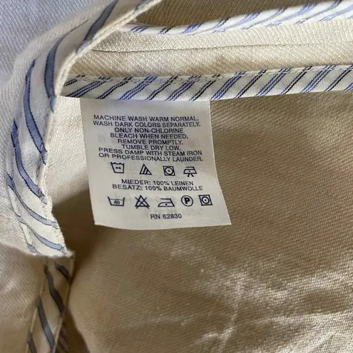 Lands' End Clasp Front Jacket 10P Tan Linen Pockets Nautical Coastal Grandma