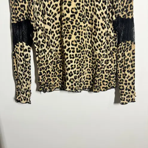 Zara Basic Top Women S Chetah Leopard Lace Illusion Mobwife CB92S Y2K Bratz Fall Black