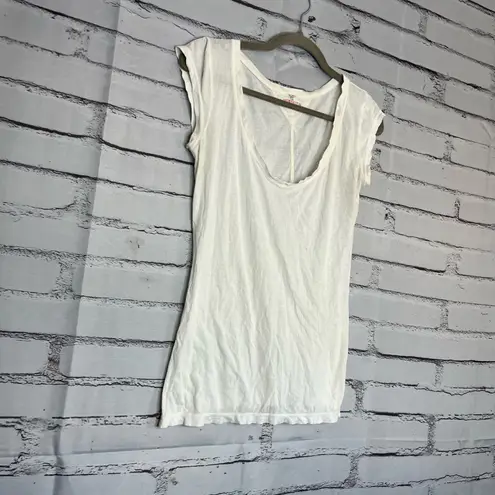 Pete and Greta Cream Cap Sleeve Fitted Tee Sleeveless Tank top SZ S Wide Neck