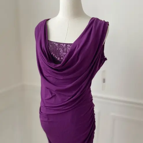 Laundry by Design NWT Ruched Stretchy Sheath Dress Sequins Ambrosia Plum 12