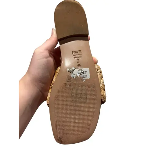 Schutz Womens Ayla Tan Woven Square Toe Slide Sandals Shoes size 7