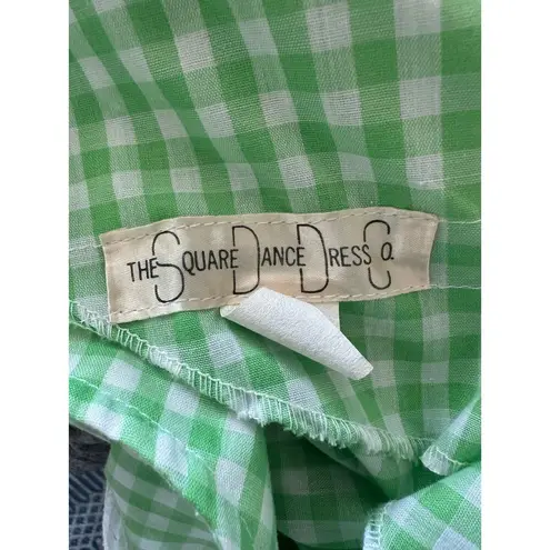 Daisy Vintage 70s Square Dancing Dress Gingham Green Size Medium  Embellished