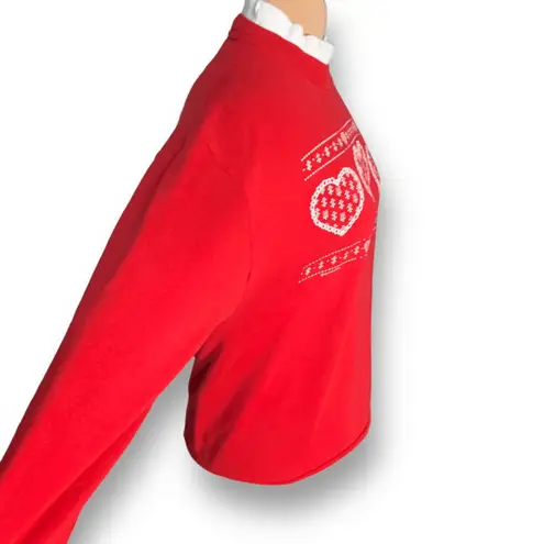 Vintage 80s Red White Heart Valentine Sweatshirt Made in USA Medium Cozy Cottage