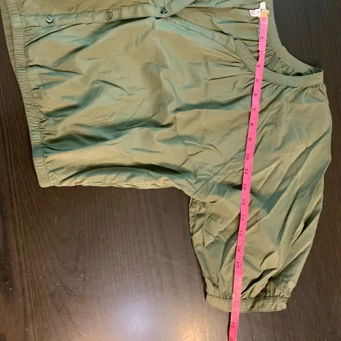 Aerie  Olive Green Gathered V Neck Button Up Puff Sleeve Cropped Blouse Top XXL