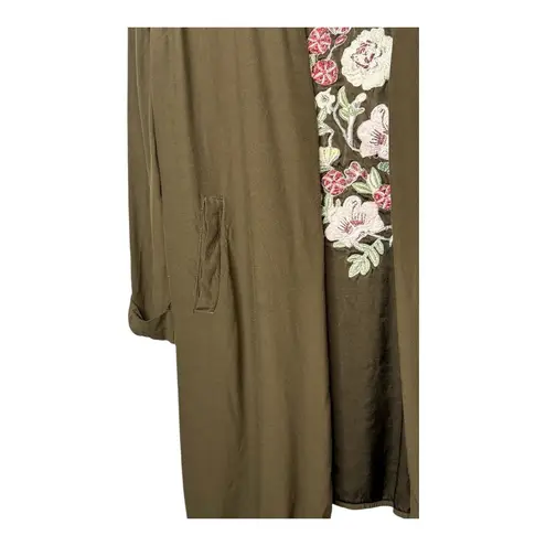 Gibson Latimer Olive Green Embroidered Floral Duster Cardigan Women Plus Size 1X
