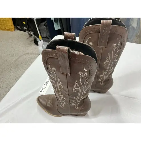Womans Rollda Collection Pullon Midcalf Western Boots 6 Brown Embroidered Nwd