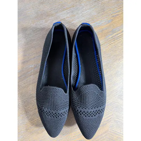 Black Knit Pointed Toe Flats knit Women's Size 7 Comfortable Slip On Shoes