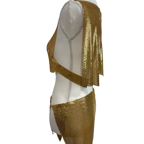 8 Other Reasons Chainmail Top And Skirt Set in Gold One Size New Womens dressy