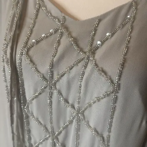 Women’s 2 Piece Set Gray Beaded Top & Matching Sheer Beaded Jacket Size 12