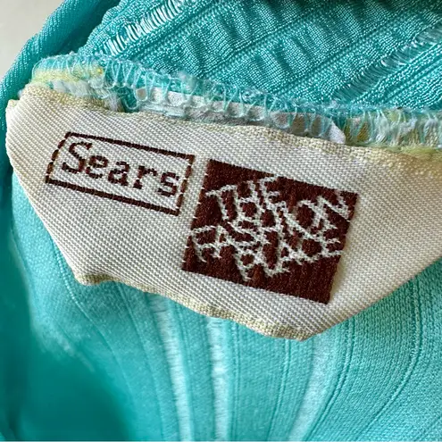 Sears Aqua Midi Dress Bow Belt Vintage Work Wear Button Top Secretary Cosplay Green Size 14