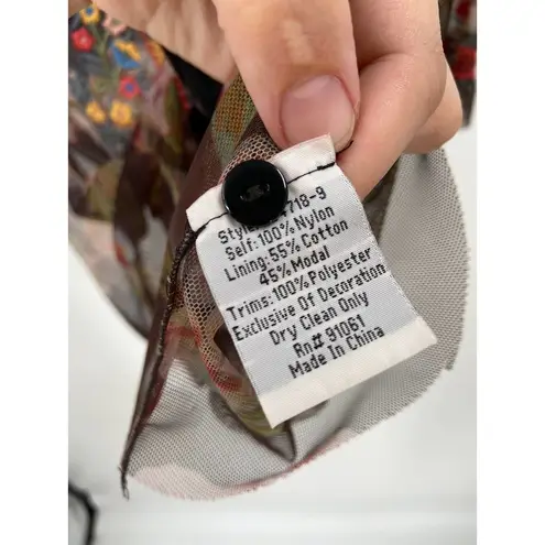 Johnny Was Biya Sheer Floral Embroidered Long Sleeve Button Front Duster Dress