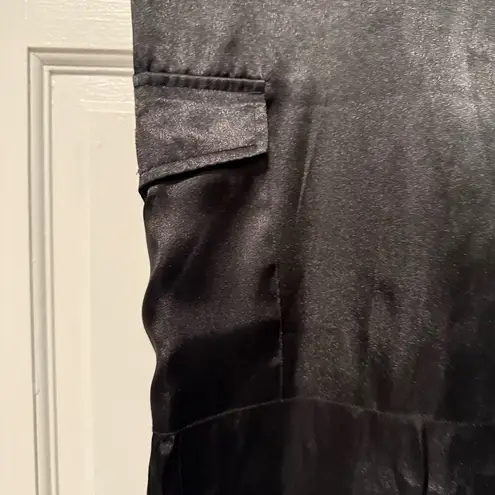 Catalina Satin High Waisted Wide Leg Ankle Cinch Cargo Pants Black Large