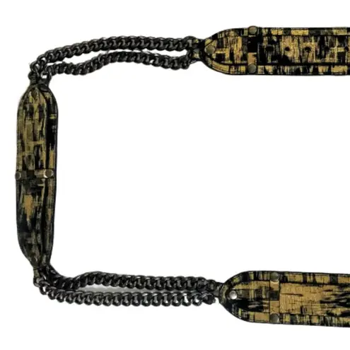WCM New York Leather Belt Metal Chain Gold & Black Metallic Women's Wrap