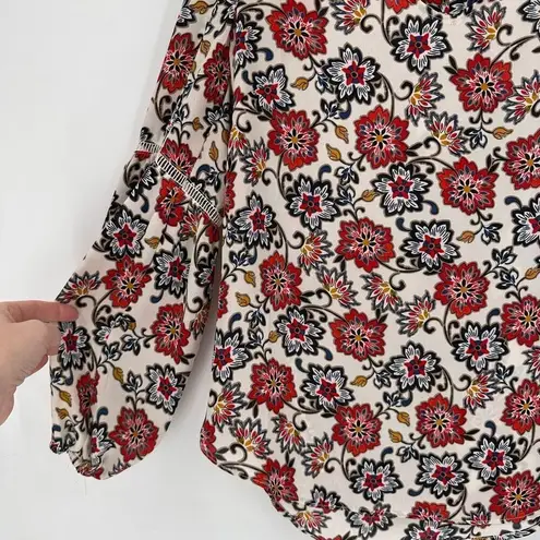 Rose + Olive floral blouse peasant balloon sleeve top size medium White & Red