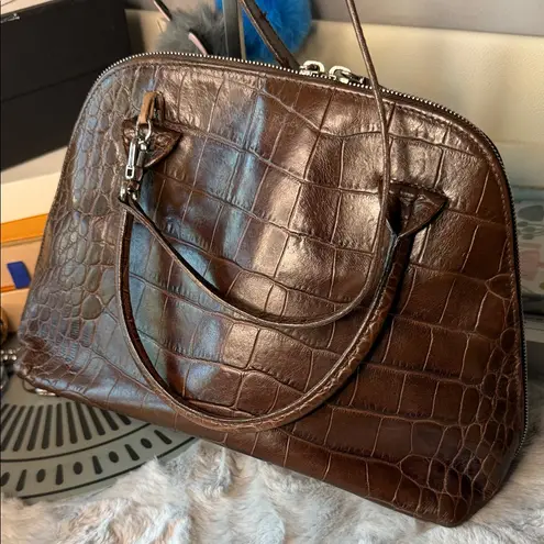 Furla Dark Brown Crocodile-Embossed Shoulder Bag