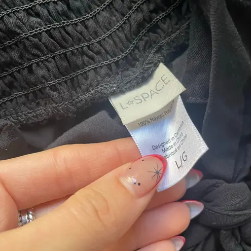 LSPACE Pasadena Large Black Ruffle Adjustable Sleeve Pantsuit Jumpsuit Ankle