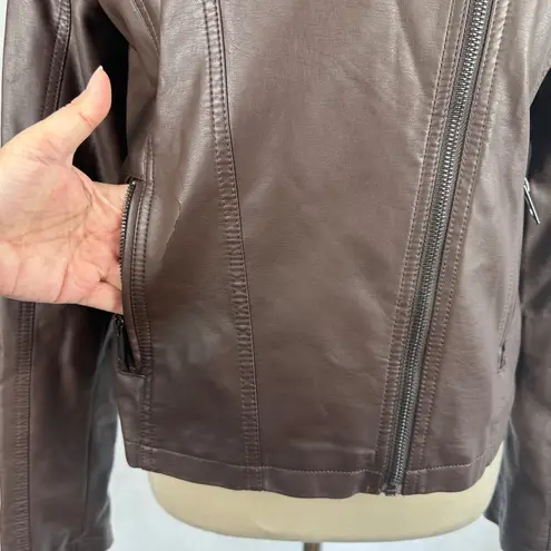 Brown Faux Leather Moto Jacket Asymmetrical Zip Womens Medium Punk 90's