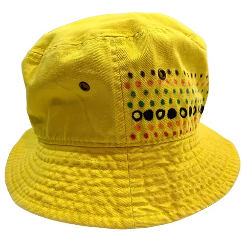 Hand Painted Rainbow Dots Yellow Bucket Hat
