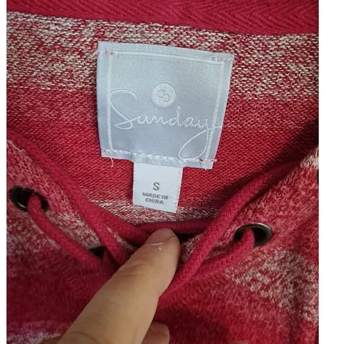 Sunday‎ Red and Pink Striped Hoodie Sweatshirt Size Small