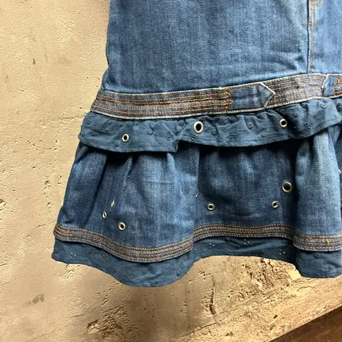 Boom Boom Jeans Vintage Y2K Denim Ruffle Layered Mini Skirt Medium M Studded