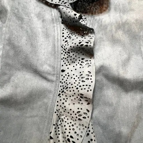 Chico's  Light Blue Blazer Faux Suede Moto Jacket SZ 2 Business Casual Office