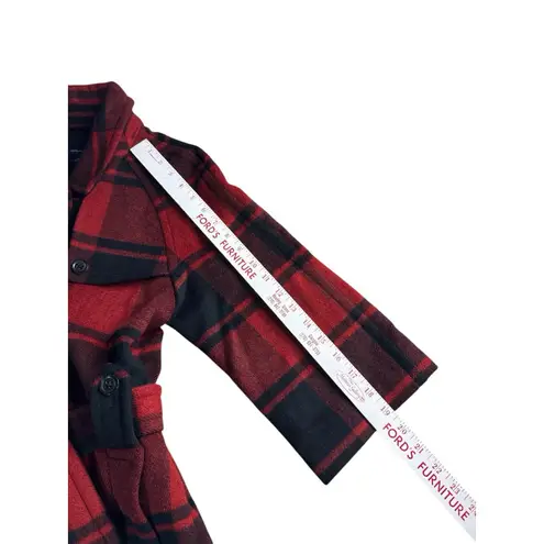 Gap Buffalo Plaid Waist Tie Wool Blend Mid Length Trench Coat Small Cabincore Red
