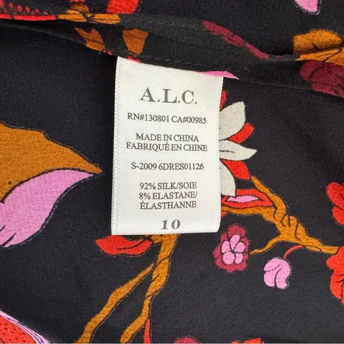 ALC Frank A.L.C. Silk Marcel Floral Draped Floral Stretch Mini Dress Black Pink Size 10