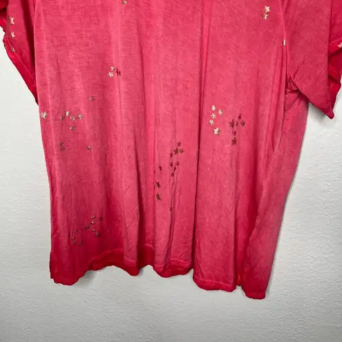 Cable & Gauge Womens Red Metallic Gold Star Print Festive T-Shirt Size Large