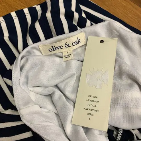 Olive & Oak Striped Dress Womens Large Sleeveless Casual Navy Ivory Fit & Flare