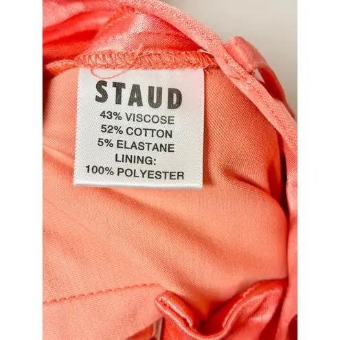 STAUD Bruco High Rise Pleated Wide Leg Trouser Pants Coral Sateen Womens 0