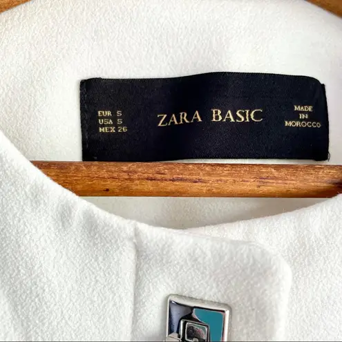 ZARA  Basic White Blazer No Collar Button up Size Small