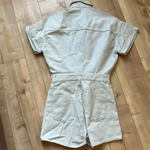 ZARA NWT  Metallic Denim 100% Cotton DustyBlue Shimmer Short Romper 6929/201 Sz S