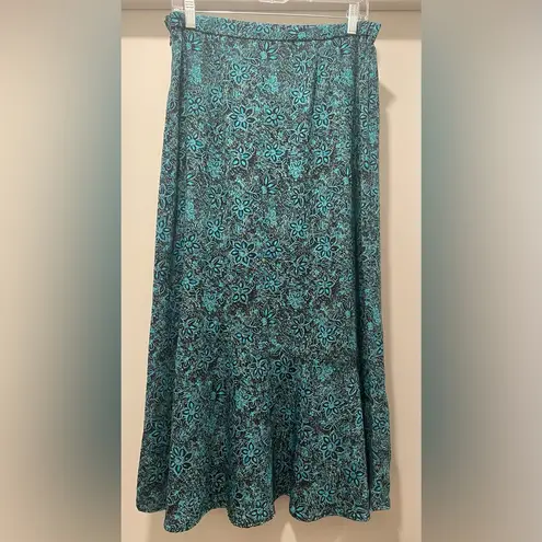 Sag Harbor VTG 90s Black & Teal Blue Floral Patterned Midi Maxi Skirt - 14
