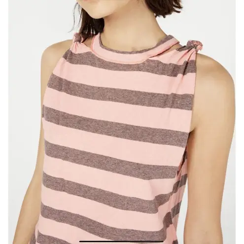 Free People  Coral Light Stripe Tank Top M NWT Knot Shoulder Sleeveless