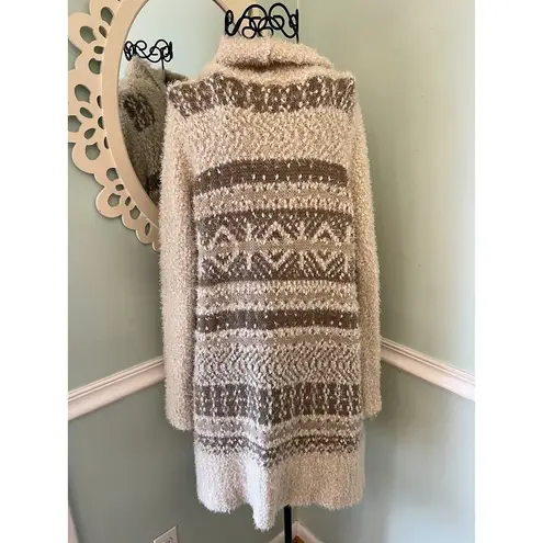 Anthropologie Anthro Between Me & you Womens Cardigan Large Beige Aztec Print Open Front