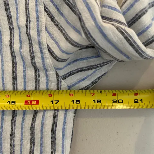 CALYPSO St Barth Striped Linen Blend Tie Front Shirt Womens XS Blue Black White