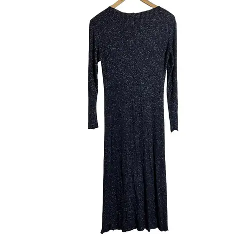 Rachel Pally Navy Metallic Ribbed Mara Maternity Long Sleeve Midi Dress Size S