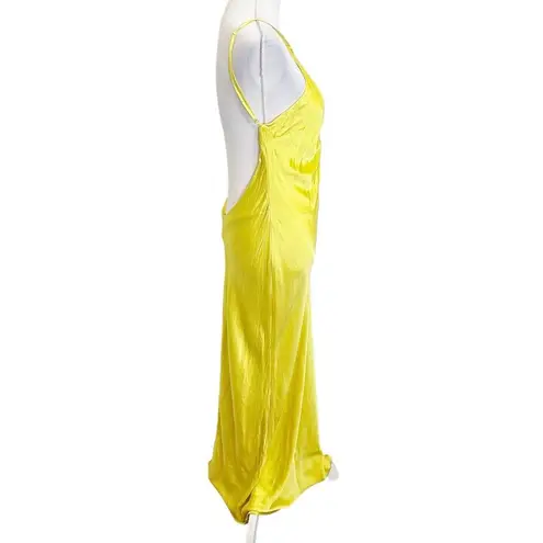 Meshki  Lucia Maxi Satin Cutout Slip Dress Golden Yellow Chartreuse Womens Size M