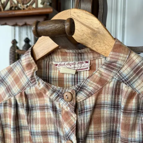 Vintage Flannel Cotton Plaid Long Sleeve Maxi Dress Brown Size L