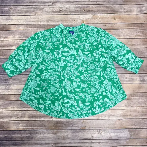 Ro’s Ros Garden Green Floral Oversized Button Up Cotton Billowy Boho Top Small