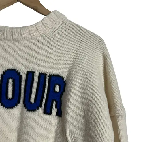 Zadig & Voltaire Malta Amour Cream Blue Varsity Wool Crewneck Sweater Size Large