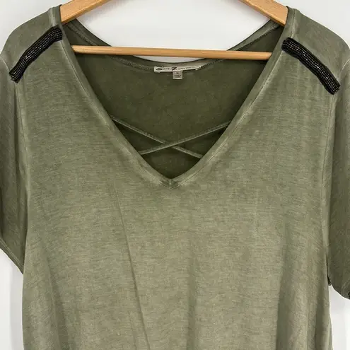 Seven7 Short-Sleeved V-Neck Crisscross High-Low Tee Women’s Size XL in Green