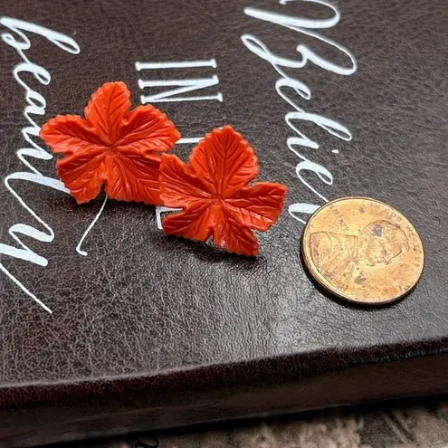 Red Maple Leaf Stud Earrings | Fall Autumn Leaf Jewelry