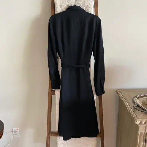 Ralph Lauren Lauren  black button front long sleeve waist tie midi dress