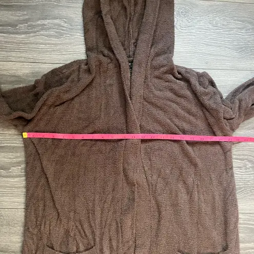 Barefoot Dreams Cozychic Lite Brown Fuzzy Hood Duster Open Cardigan Sweater M